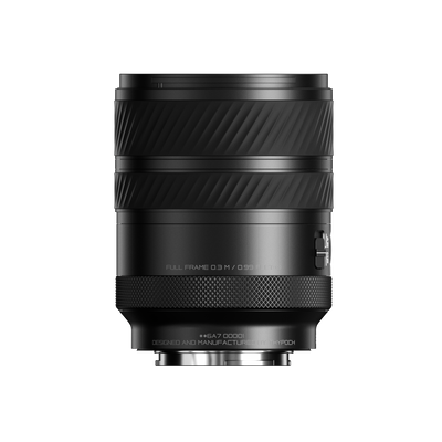 Thypoch Voyager 24-50mm f/2.8 Sony E lens, rear side view with full frame markings