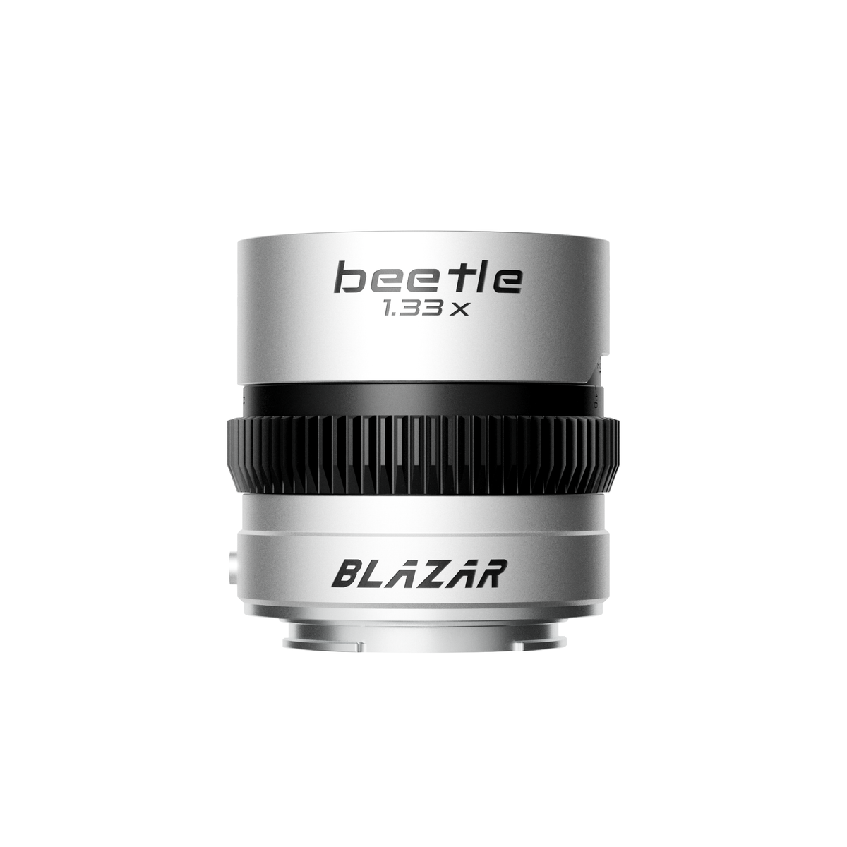Blazar Beetle 1.33x anamorphic lens in silver with logo