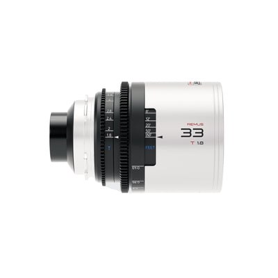 Blazar Remus 33mm T1.8 anamorphic lens, side view with focus scale in feet