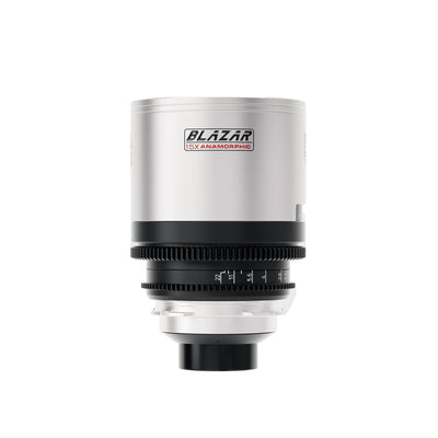 Blazar Remus 33mm 1.5x anamorphic cine lens with Blazar logo and iris gear