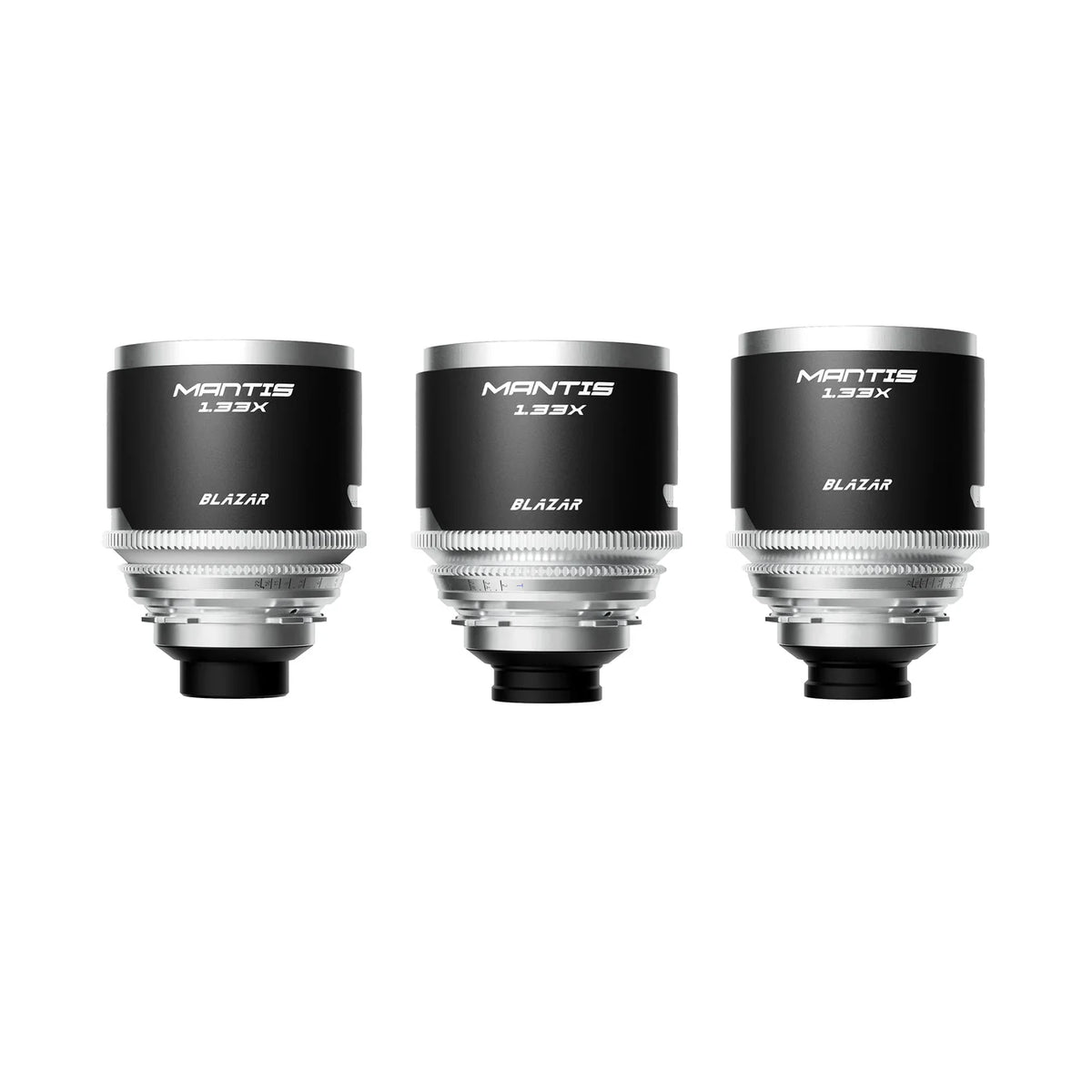 Blazar Mantis 1.33x anamorphic lens set of three, front view