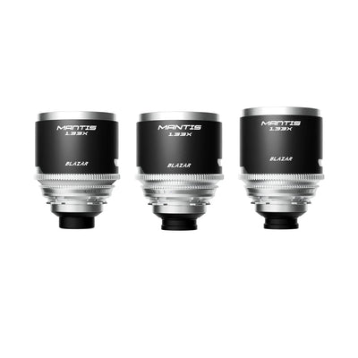 Blazar Mantis 1.33x anamorphic lens set of three, front view