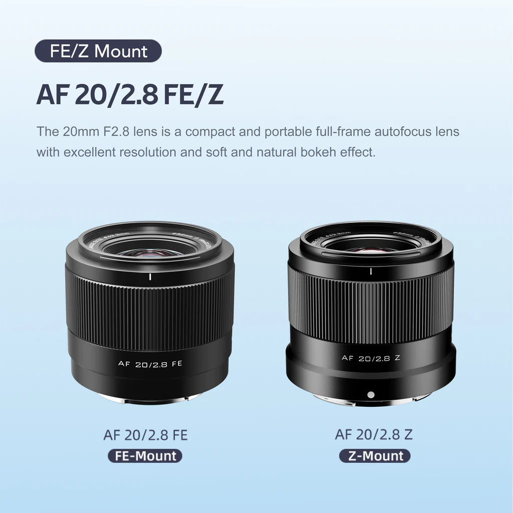 Viltrox AF 20mm f/2.8 lenses in Sony FE and Nikon Z versions side by side