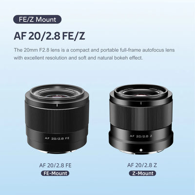 Viltrox AF 20mm f/2.8 lenses in Sony FE and Nikon Z versions side by side