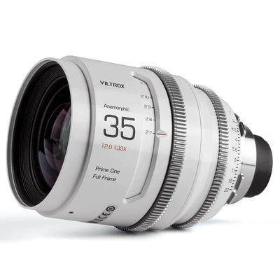 Viltrox 35mm T2.0 1.33x full-frame anamorphic prime cine lens in white