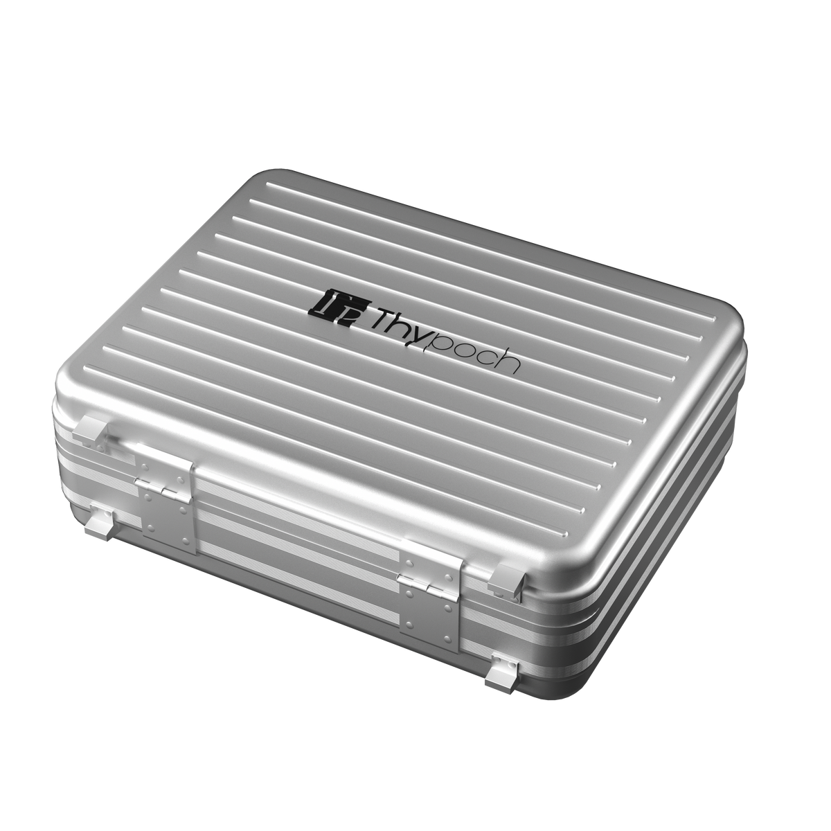 Thypoch silver aluminium lens case, closed