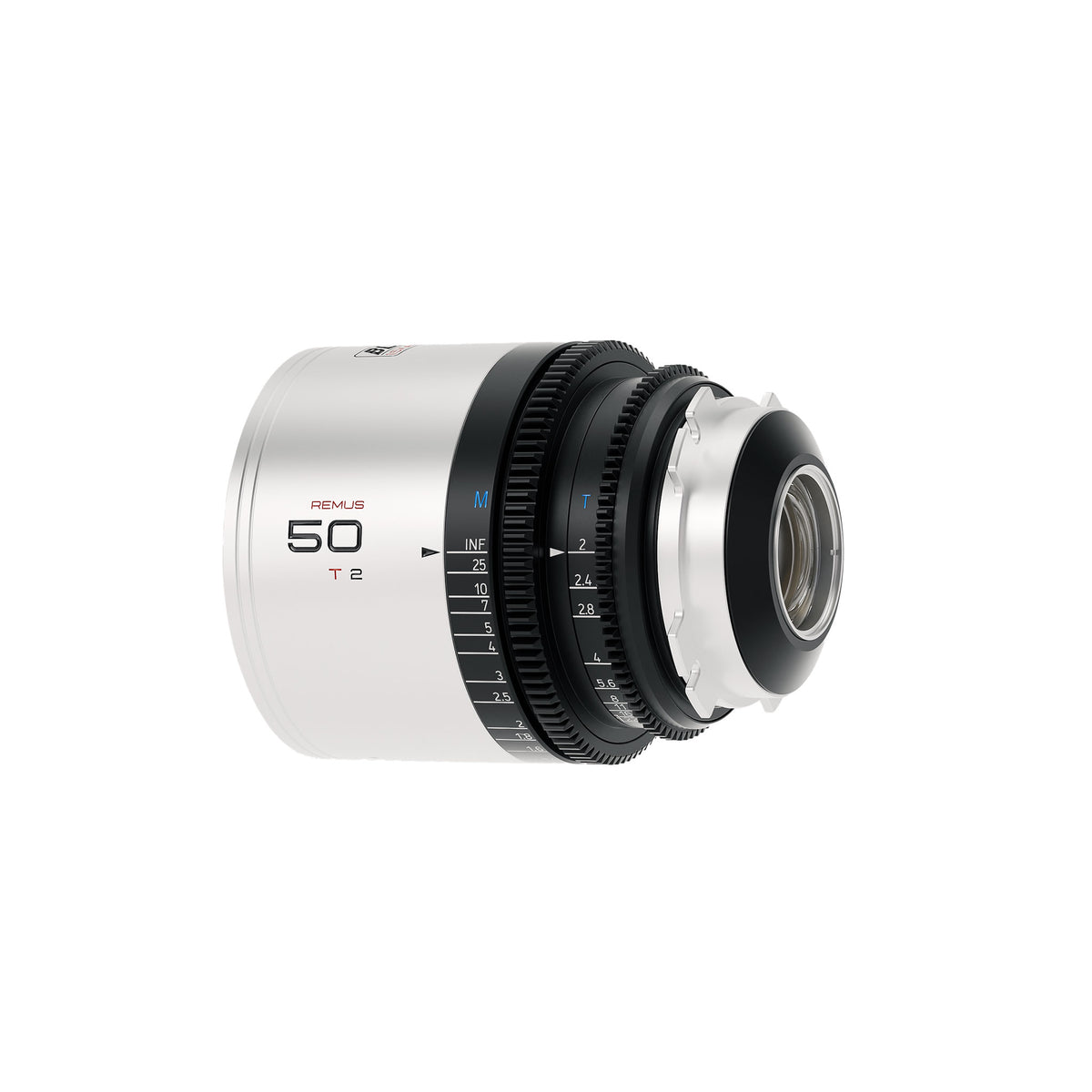 Blazar Remus 50mm T2 anamorphic lens, angled rear view of the mount