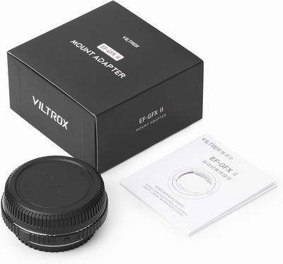Viltrox EF-GFX II adapter with box, rear cap and manual