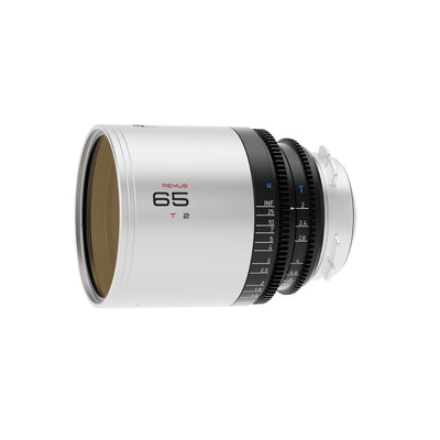 Blazar Remus 65mm T2 anamorphic lens, angled view of the front element
