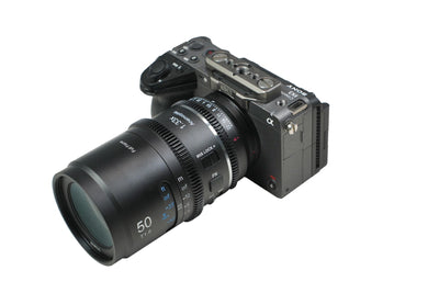 Sirui Astra 50mm T1.8 1.33x anamorphic lens mounted on a Sony FX3 camera