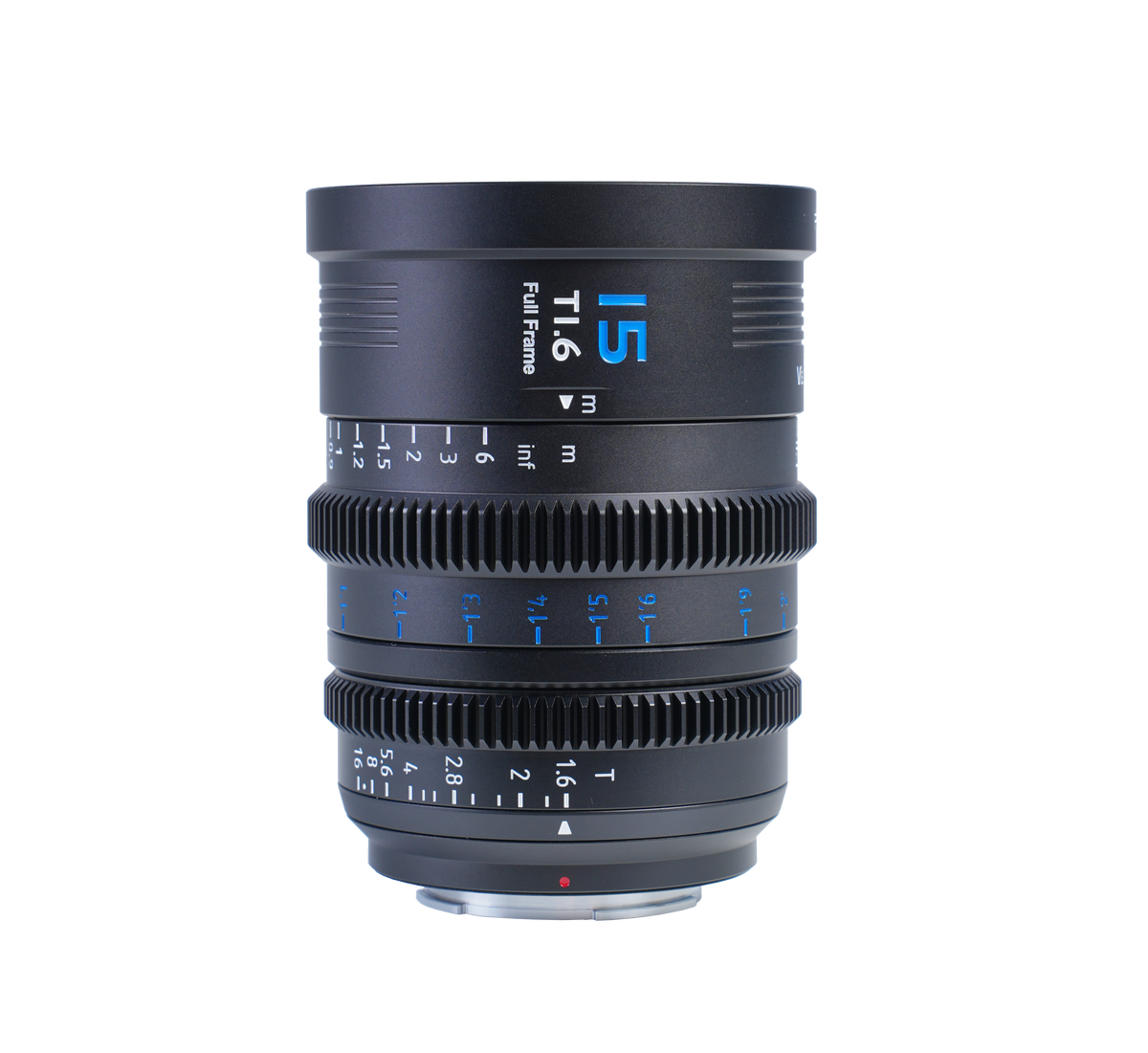 Sirui Vision Prime 15mm T1.6 full-frame cine lens with focus and iris gears, front view