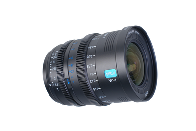 Sirui Vision Prime 15mm T1.6 full-frame cine lens, angled view of the front element