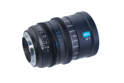 Sirui Vision Prime 15mm T1.6 cine lens, rear angle with mount and VP-1 badge
