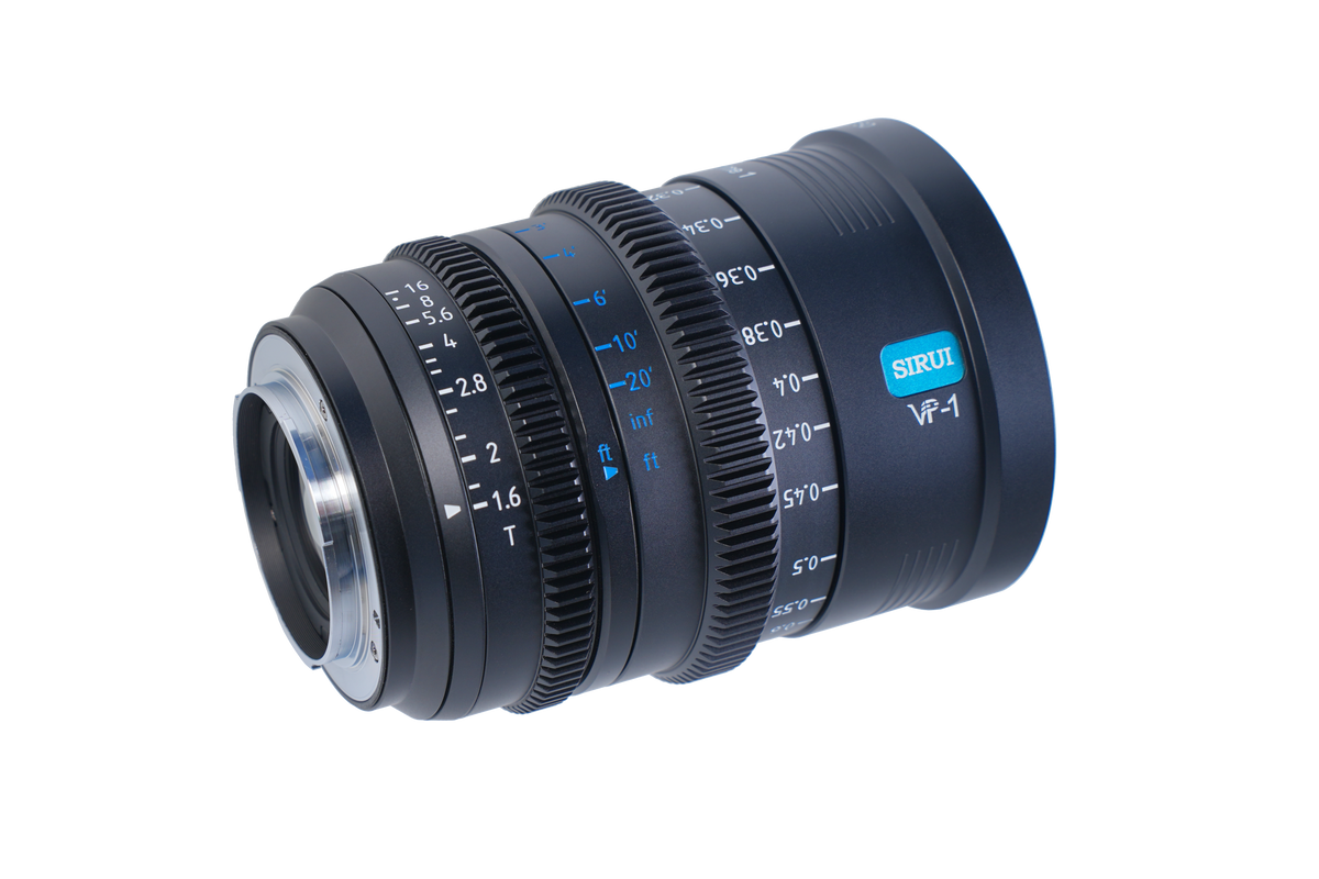 Sirui Vision Prime 15mm T1.6 cine lens, rear angle with mount and VP-1 badge