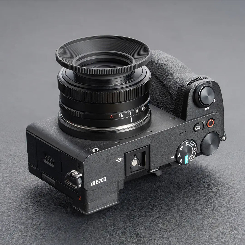 TTArtisan AF 14mm f/3.5 with lens hood on a Sony a6700