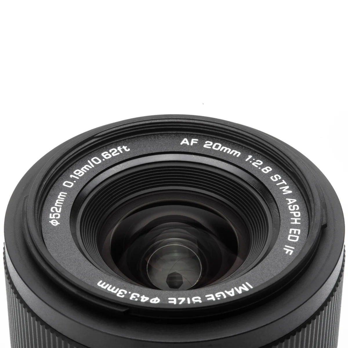Viltrox AF 20mm f/2.8 STM front element with 52mm filter thread