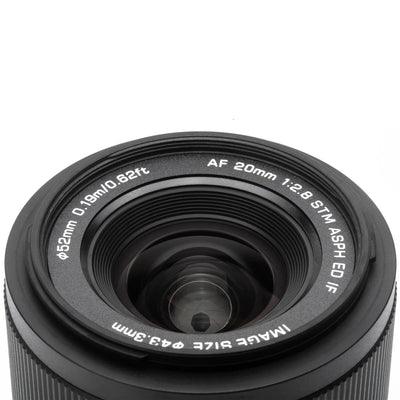 Viltrox AF 20mm f/2.8 STM front element with 52mm filter thread
