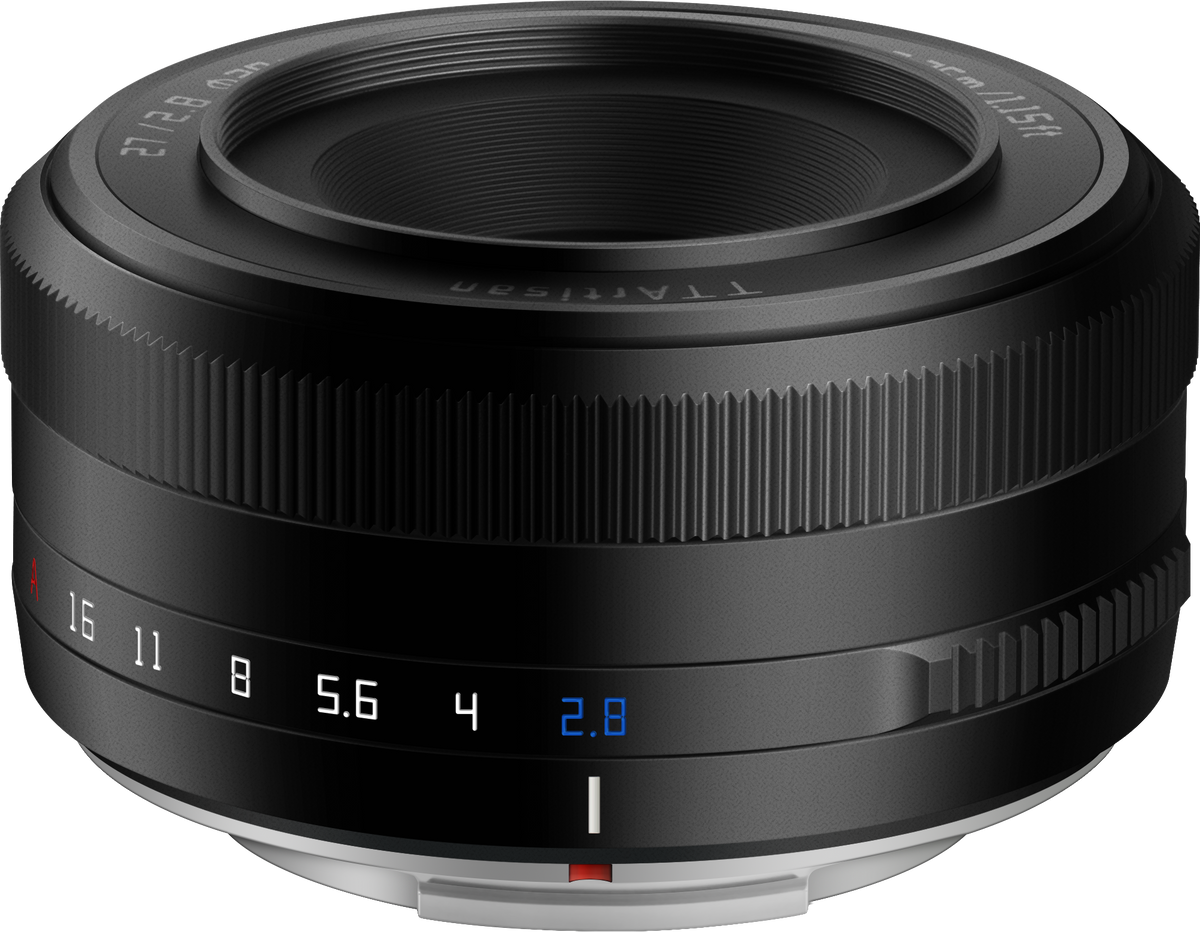 TTArtisan AF 27mm f/2.8 APS-C pancake lens in black, side view