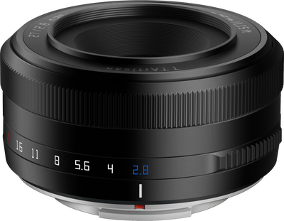 TTArtisan AF 27mm f/2.8 APS-C pancake lens in black, side view