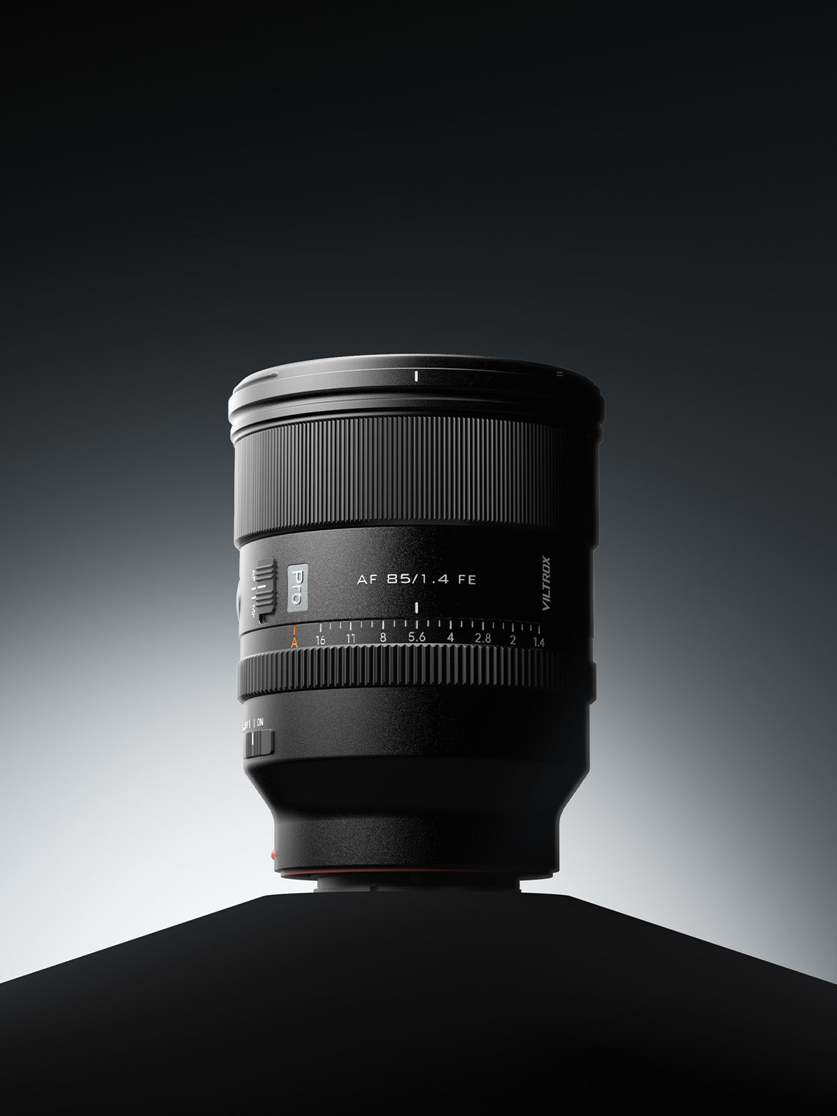 Viltrox AF 85mm f/1.4 Pro FE Sony E-mount lens on a dark studio background