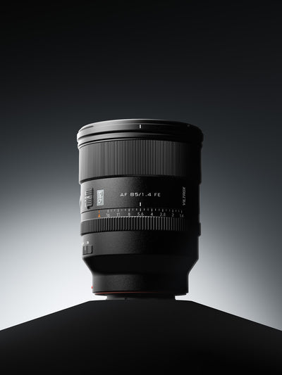 Viltrox AF 85mm f/1.4 Pro FE Sony E-mount lens on a dark studio background