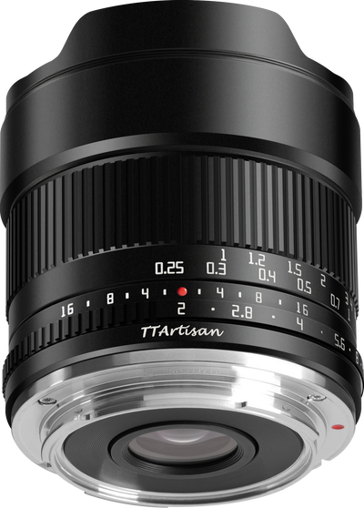 TTArtisan 10mm f/2 lens, rear view with mount and aperture scale