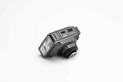 Viltrox Spark Z3 flash, side view with USB-C port and switches