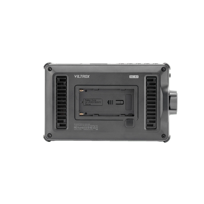 Viltrox DC-A1 monitor rear view with NP-F battery plate and cooling vents