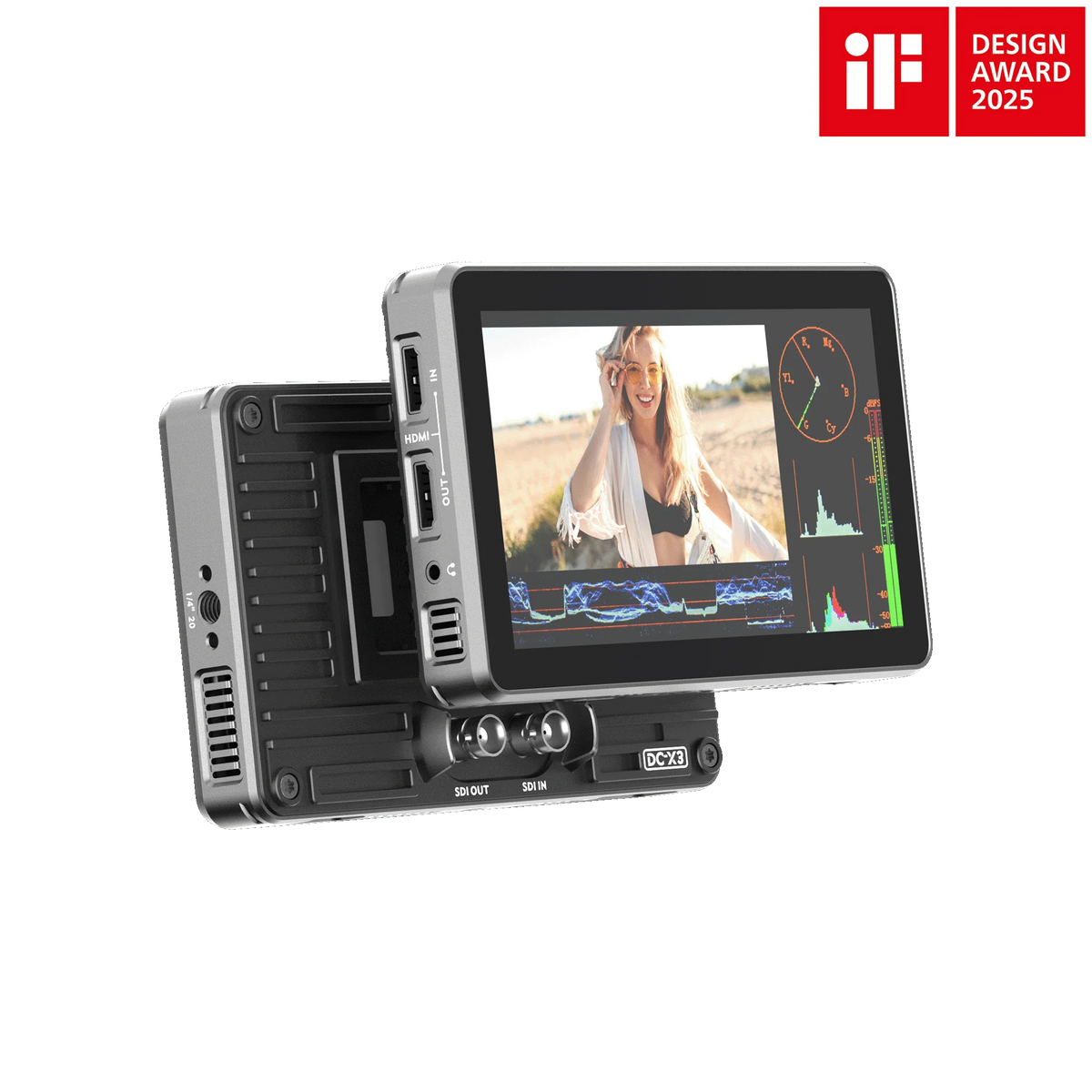 Viltrox DC-X3 6 inch monitor front and rear views, iF Design Award 2025