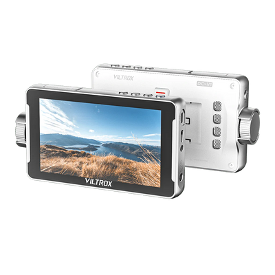 Viltrox DC-V1 white 5.5 inch camera monitor, front screen and back view