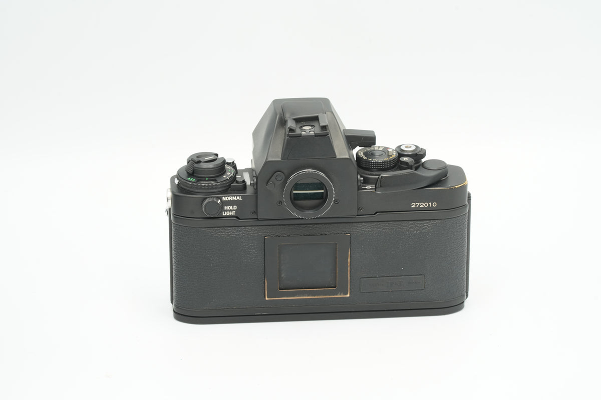 Canon New F-1 black film camera, rear view