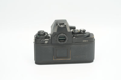 Canon New F-1 black film camera, rear view