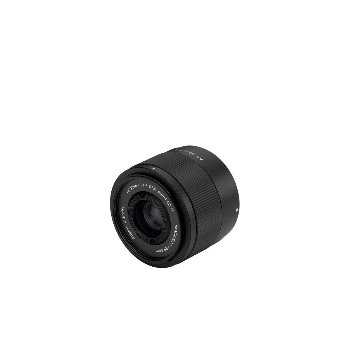 Viltrox Air AF 25mm f/1.7 STM Sony E lens, angled view of the front element