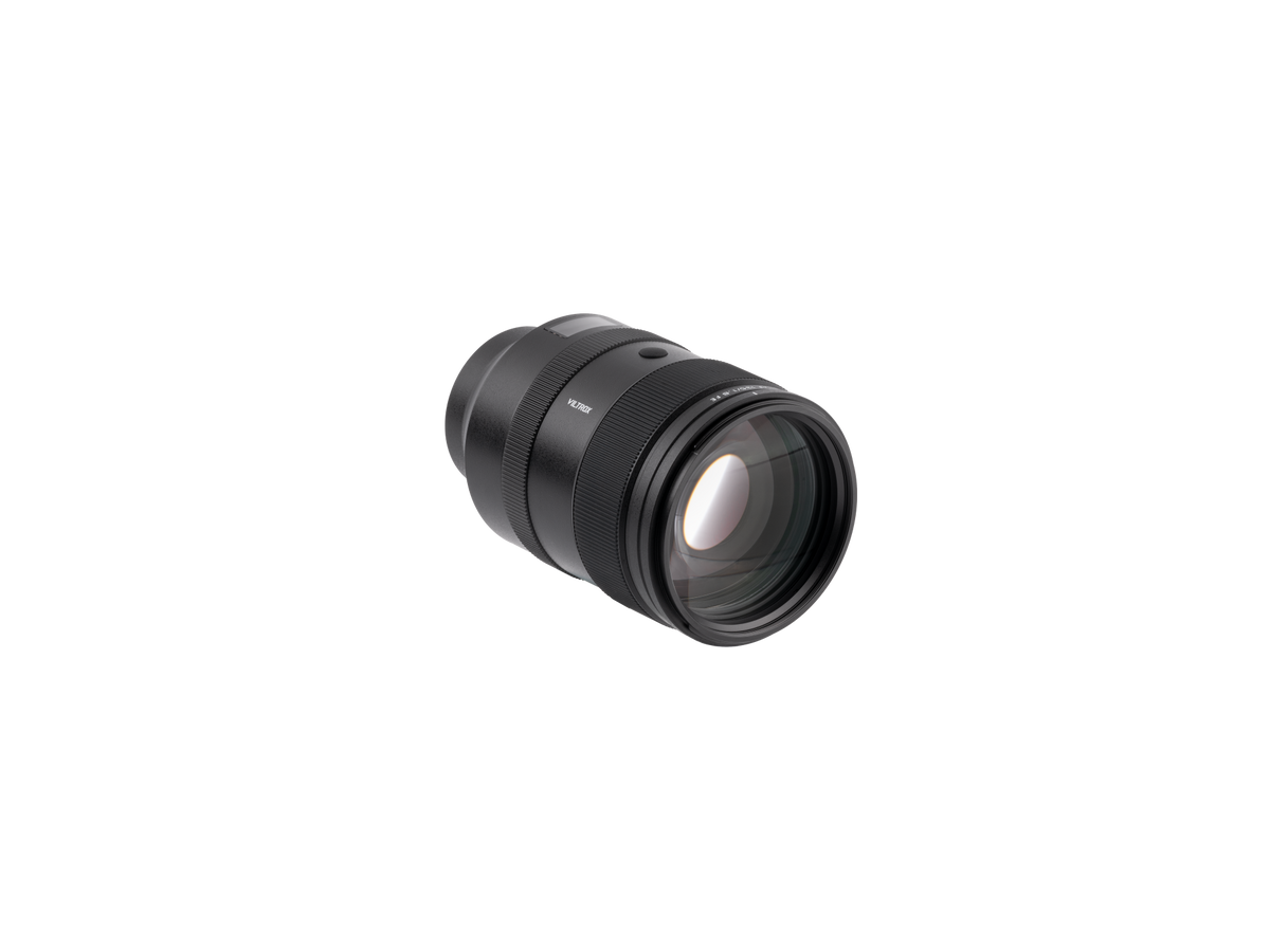 Viltrox LAB AF 135mm f/1.8 full-frame portrait lens, angled view of the front element