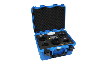 Sirui IronStar 3-lens kit in its open blue hard case