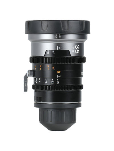 Sirui IronStar 35mm T1.9 1.5x full-frame anamorphic cine lens, side view with scales