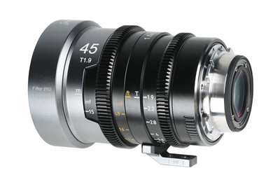 Sirui IronStar 45mm 1.5x anamorphic lens, rear angle with mount and gear rings