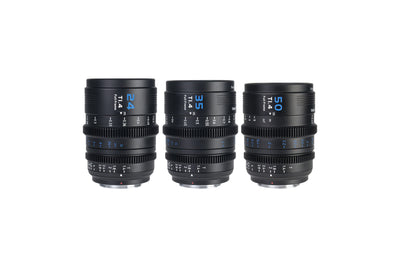Sirui Vision Prime 24mm, 35mm and 50mm T1.4 full-frame cine lens set in black