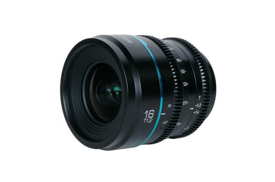 Sirui Night Walker 16mm T1.2 cine lens, angled view of the front element