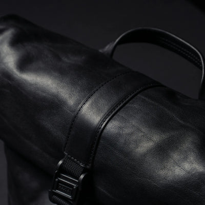 Wotancraft Pilot black leather flap and strap close-up