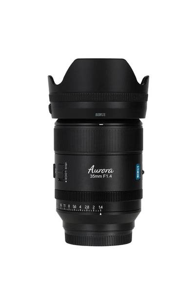 Sirui Aurora 35mm f/1.4 full-frame lens with petal lens hood fitted
