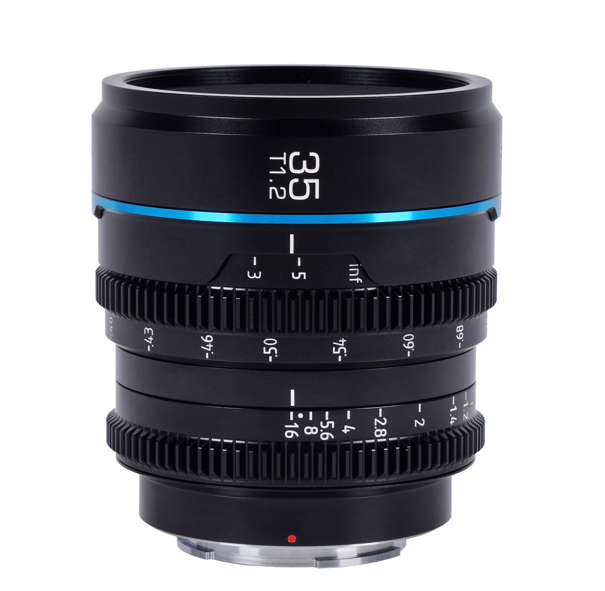 Sirui Night Walker 35mm T1.2 S35 cine lens in black, side view with scales