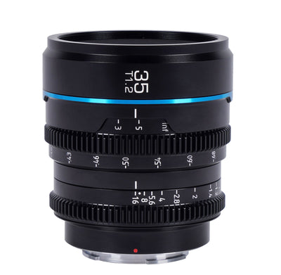 Sirui Night Walker 35mm T1.2 S35 cine lens in black, side view with scales