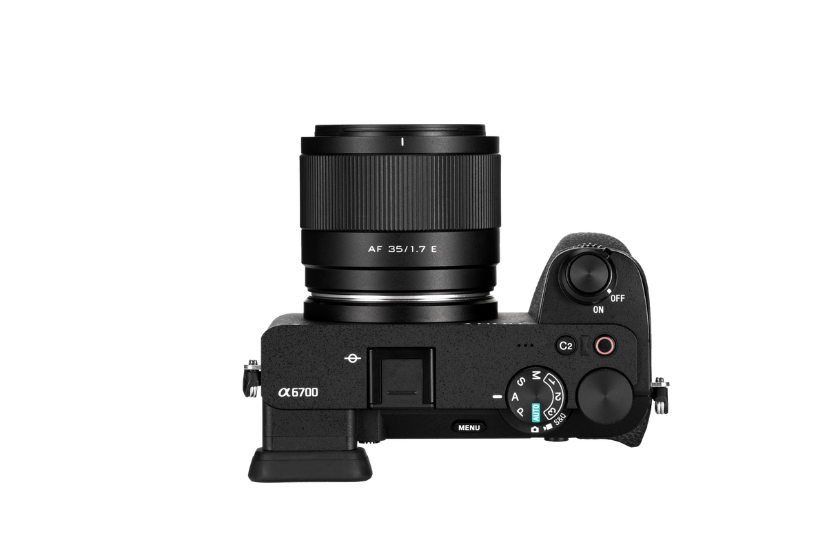 Viltrox Air AF 35mm f/1.7 E lens on a Sony A6700, top view