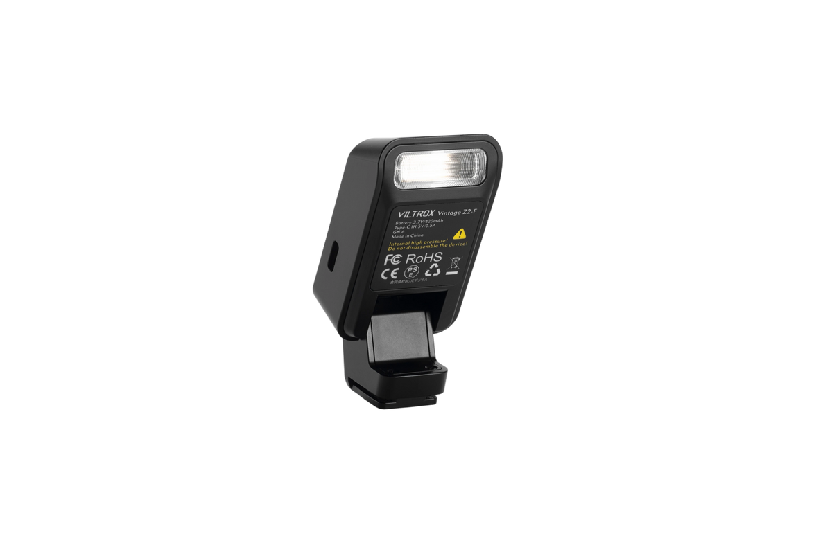 Viltrox Z2 mini TTL flash, front view on white