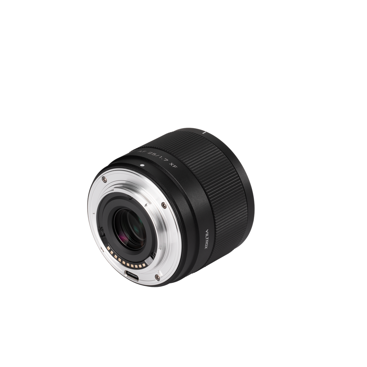 Viltrox Air AF 25mm f/1.7 XF lens, rear view with Fujifilm X mount and USB-C port