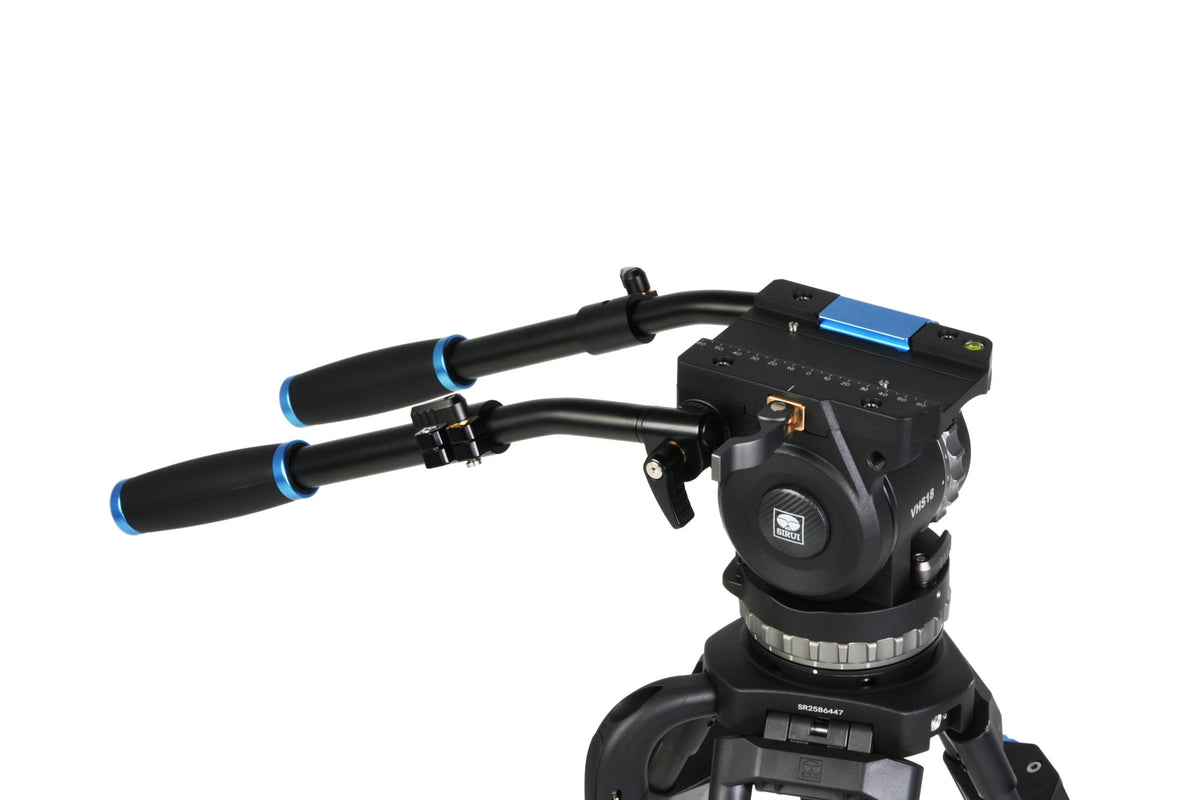 Sirui VHS18 fluid head with twin pan handles, angled view