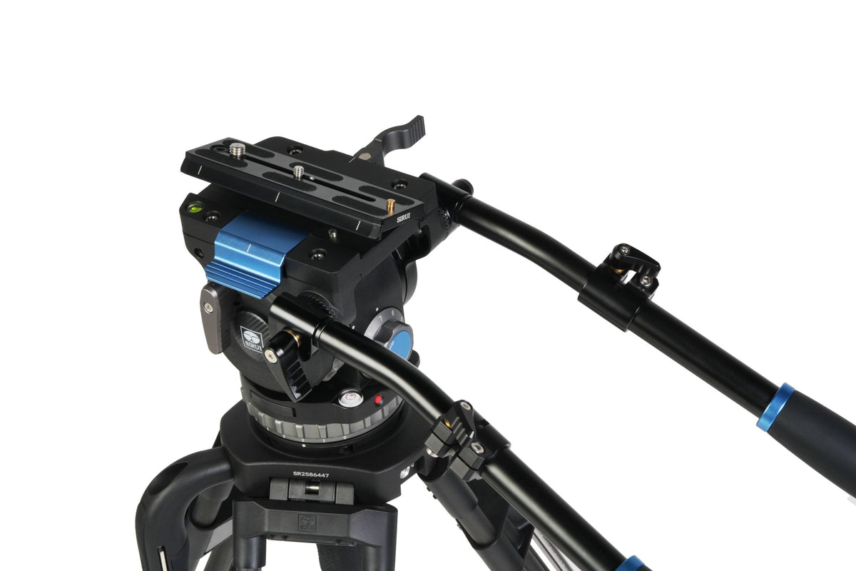 Sirui VHS18 head quick-release plate with blue lock, top view