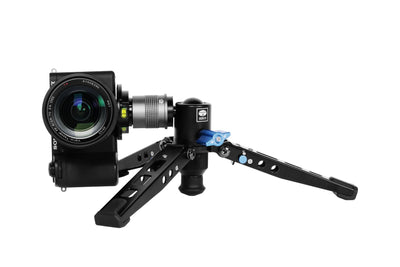 Sony camera mounted low on the Sirui SVM monopod base as a mini tripod