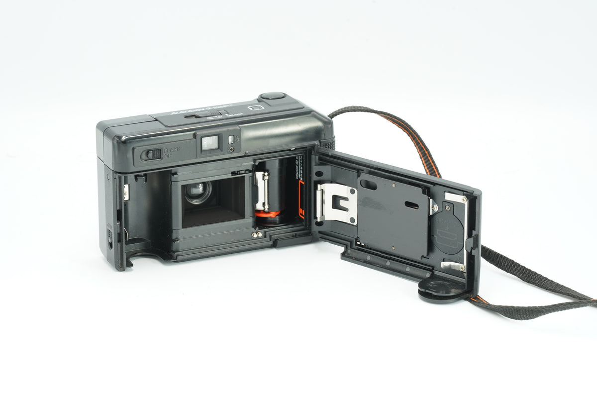 Canon Autoboy 2 with the back open, showing the film chamber